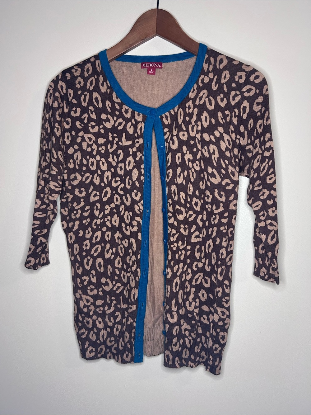 Merona | teal leopard print 3/4 sleeve button down cardigan office vixen